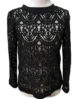 Banana Republic Black Lace Button Back Sheer Blouse